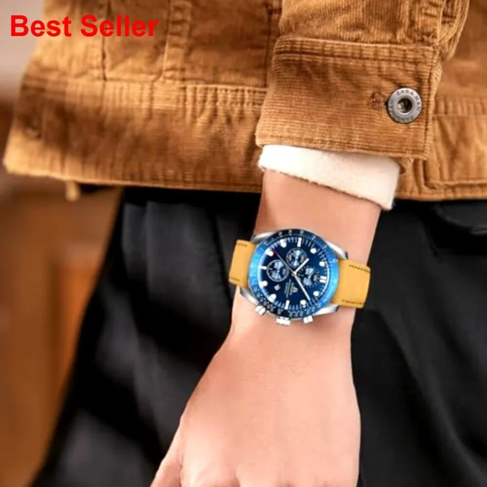 Leather Analog Quartz Watch with Date, Luminous, 30M Waterproof
